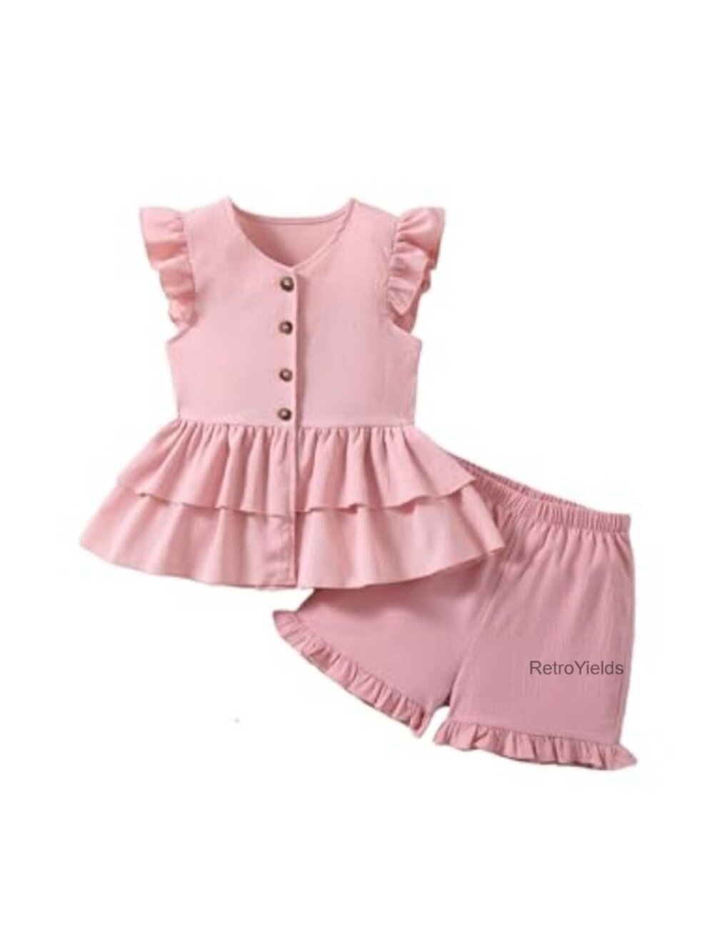 Girls 2 Piece Ruffle Sleeve Top Shorts Outfit Cotton Blend Summer Set